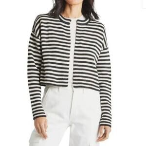 SPLENDID Lily Stripe Cotton Blend Crop Cardigan - Lead/ Moonstone NWT Small